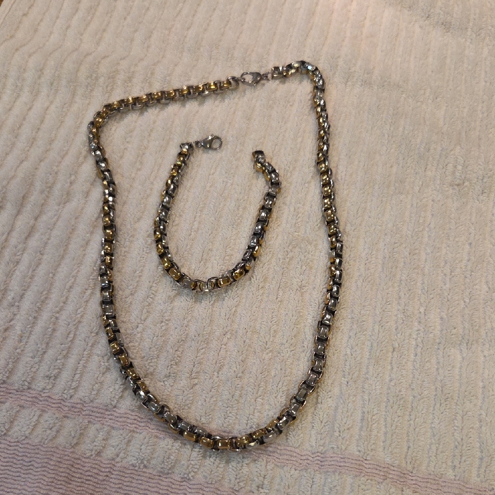 Gold and Silver Chain Necklace and Bracelet Set